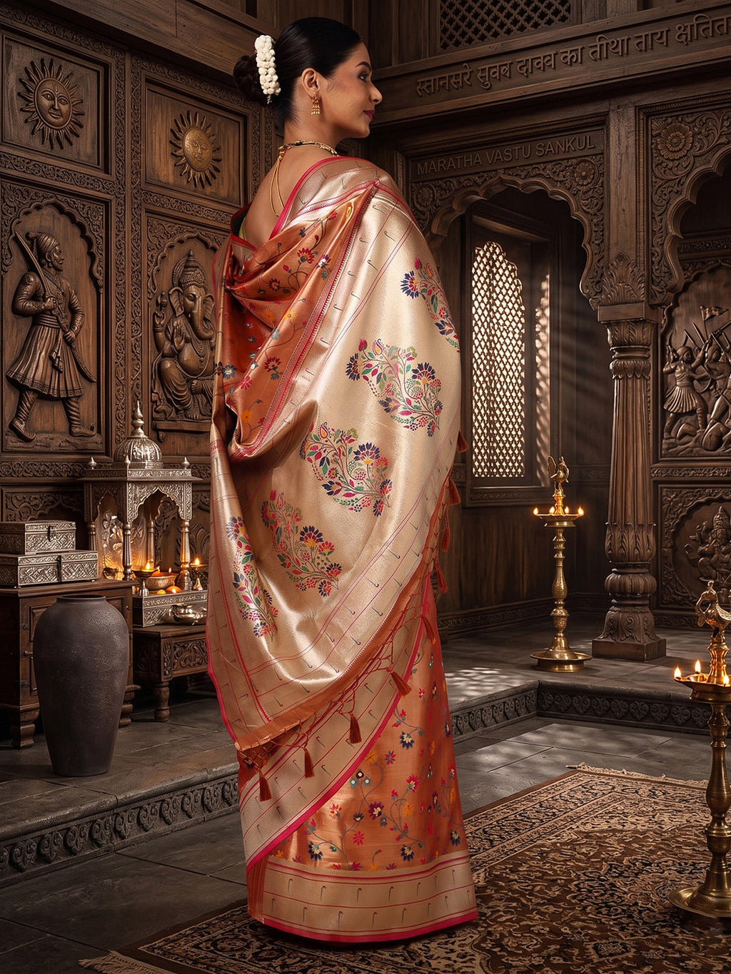 Orange Woven Design Viscoris Saree