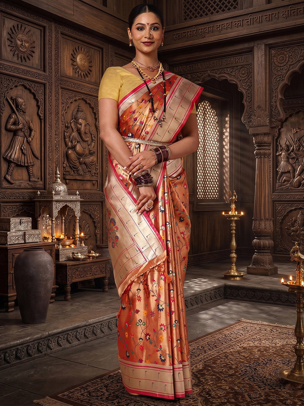 Orange Woven Design Viscoris Saree