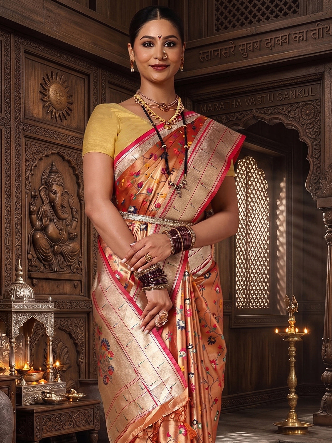 Orange Woven Design Viscoris Saree