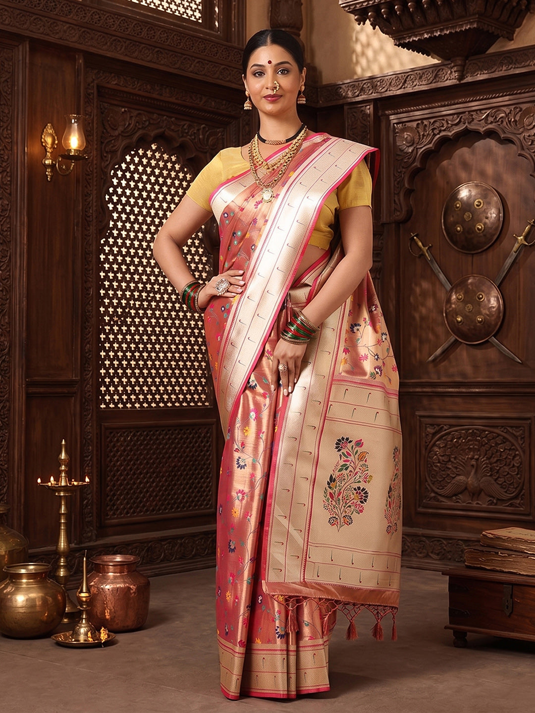 Rani Pink Woven Design Viscoris Saree