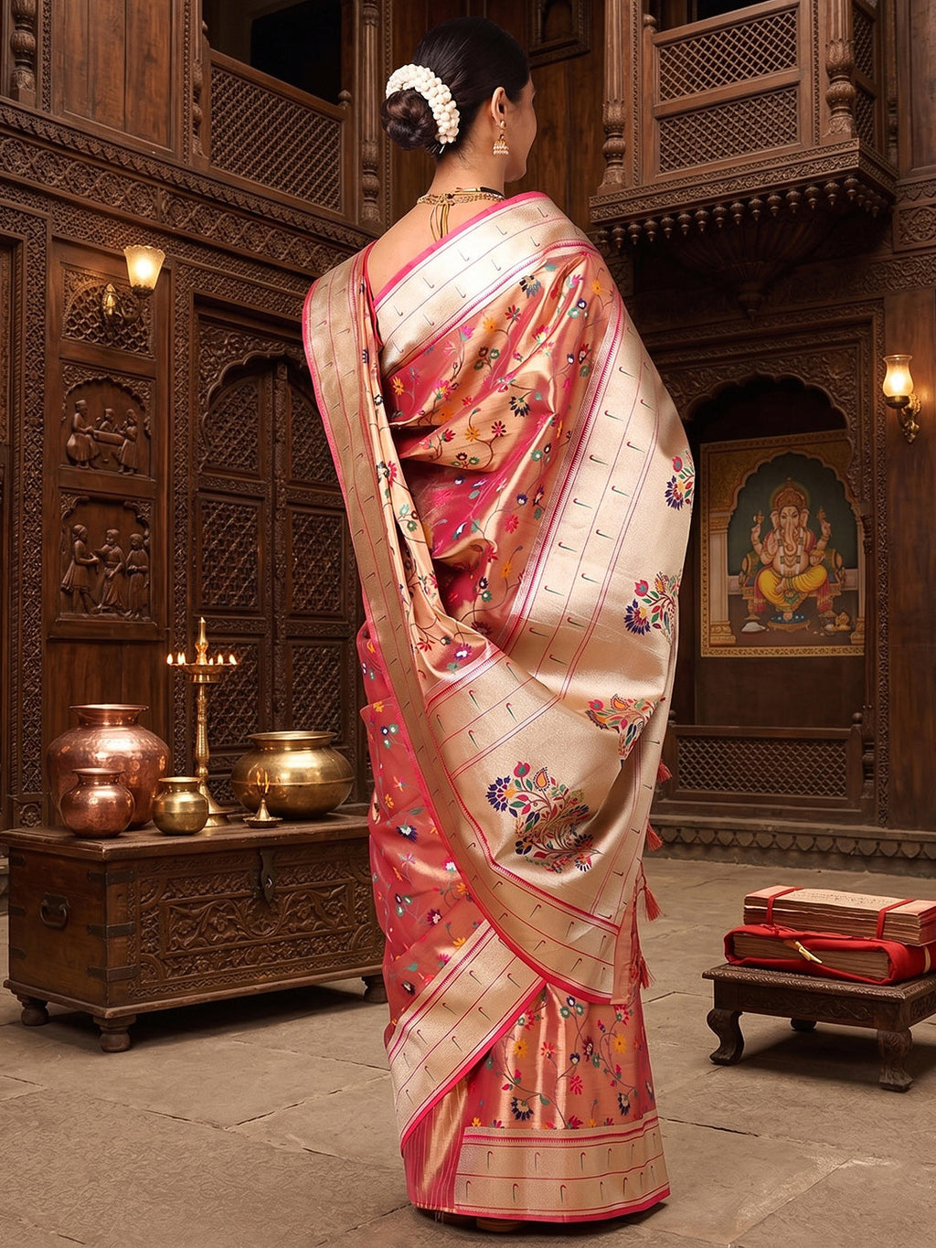 Rani Pink Woven Design Viscoris Saree