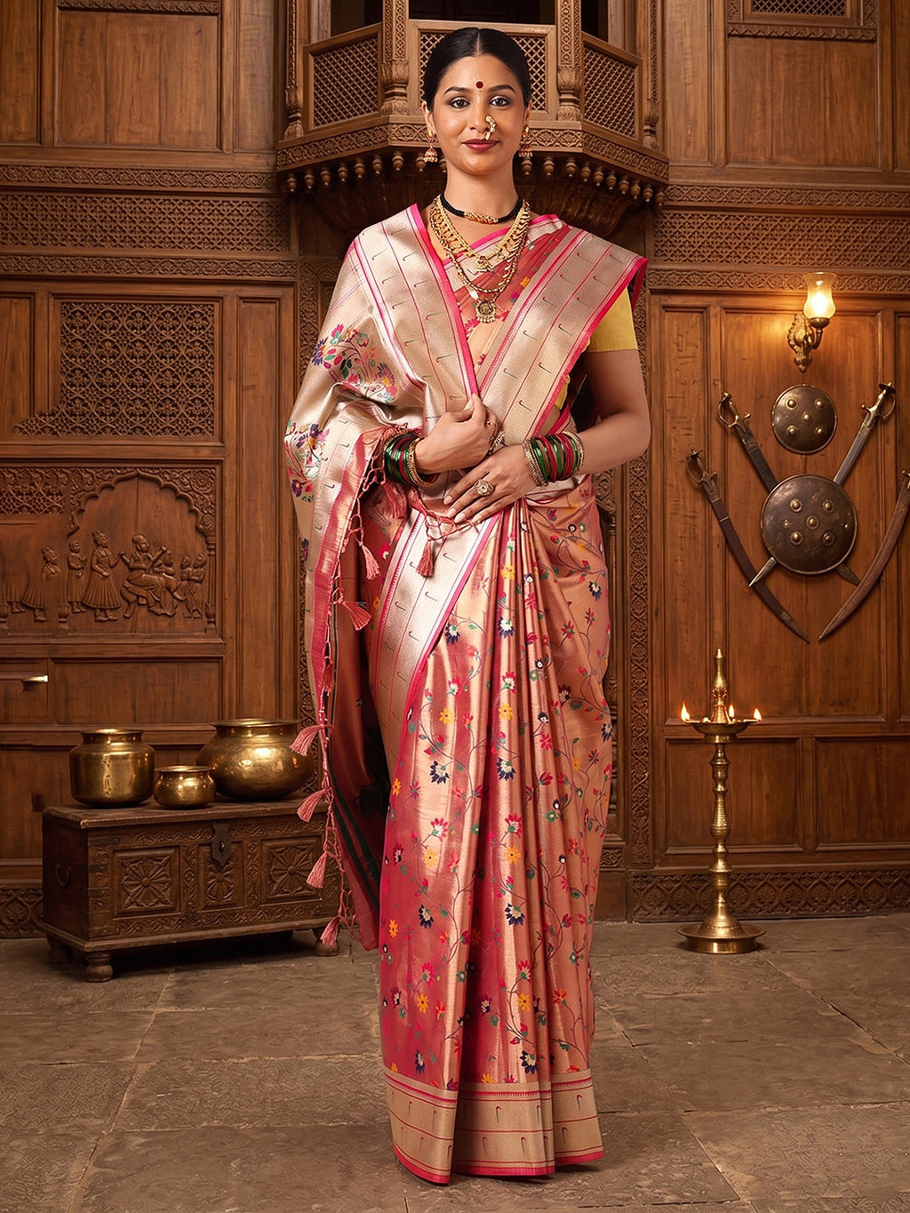 Rani Pink Woven Design Viscoris Saree