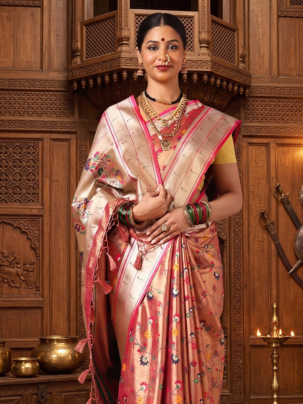 Rani Pink Woven Design Viscoris Saree