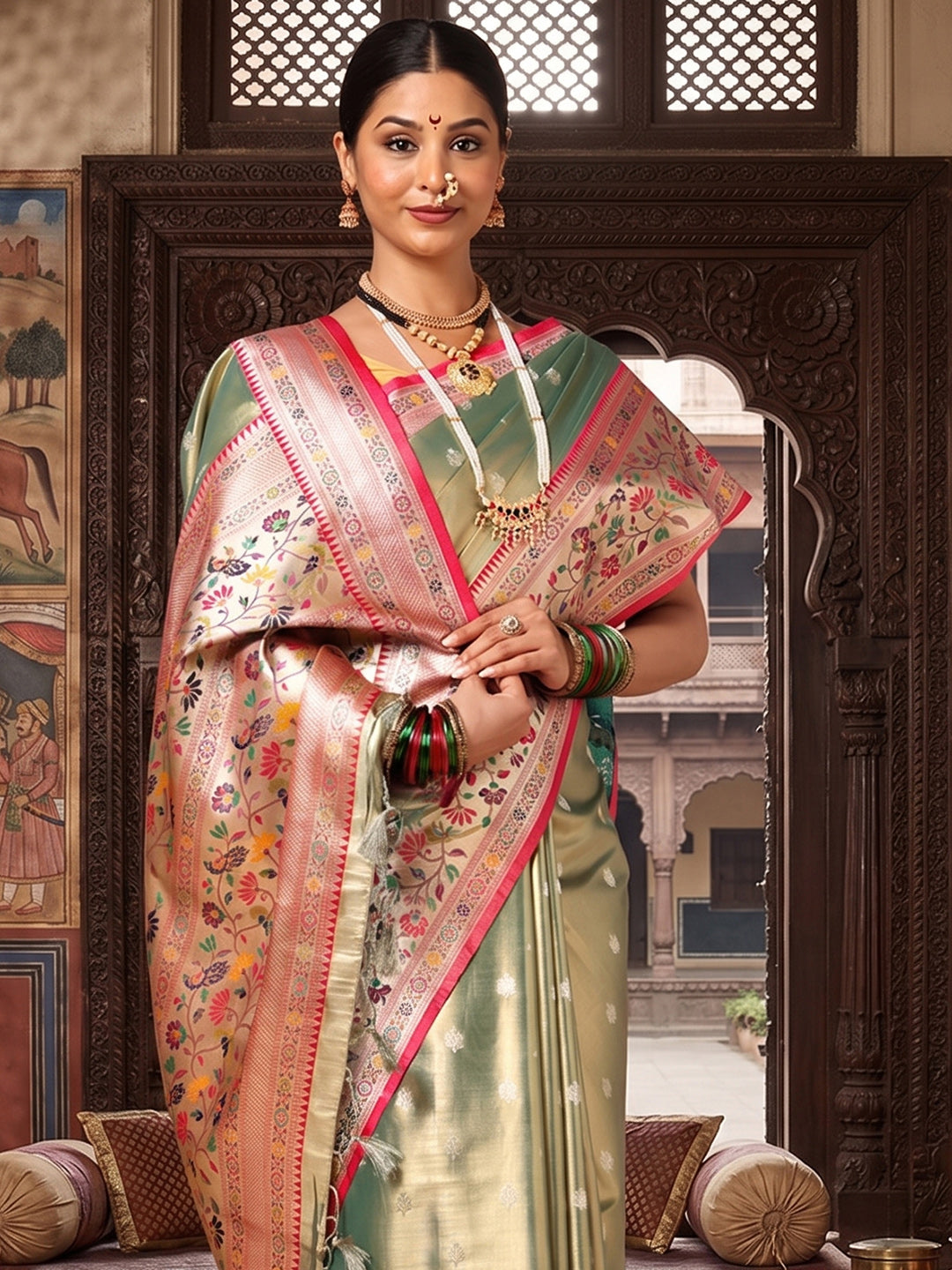 Green Woven Design Viscoris Saree