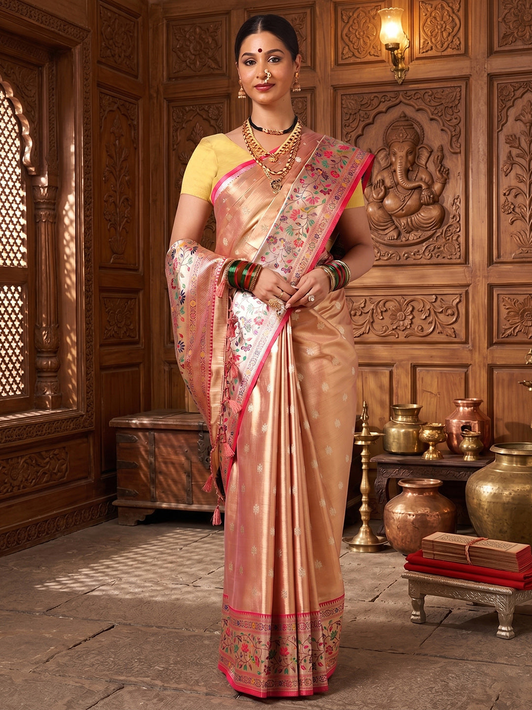 Orange Woven Design Viscoris Saree