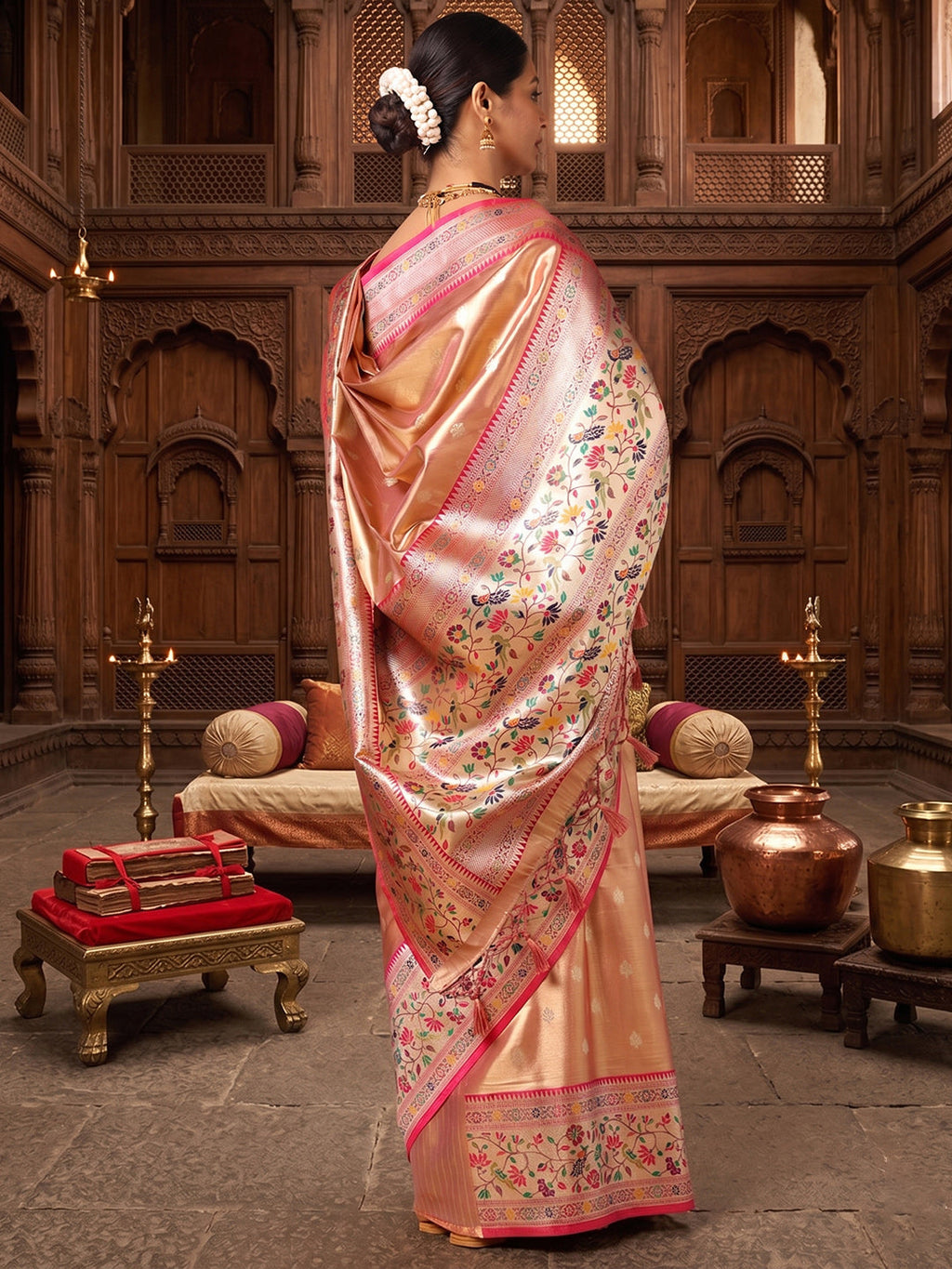 Orange Woven Design Viscoris Saree