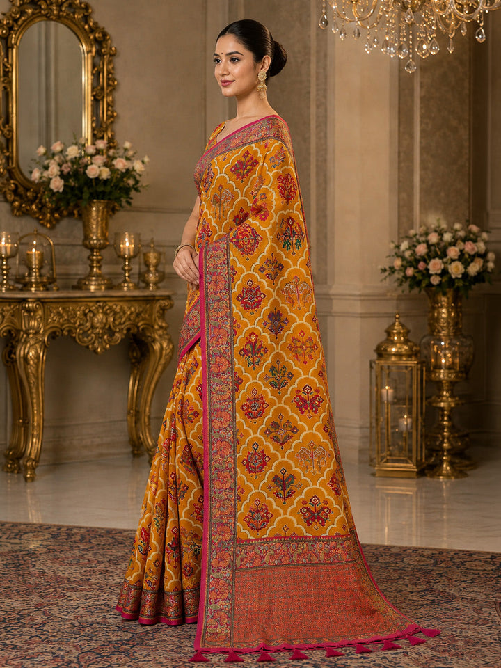 Mustard Printed Art Silk Saree