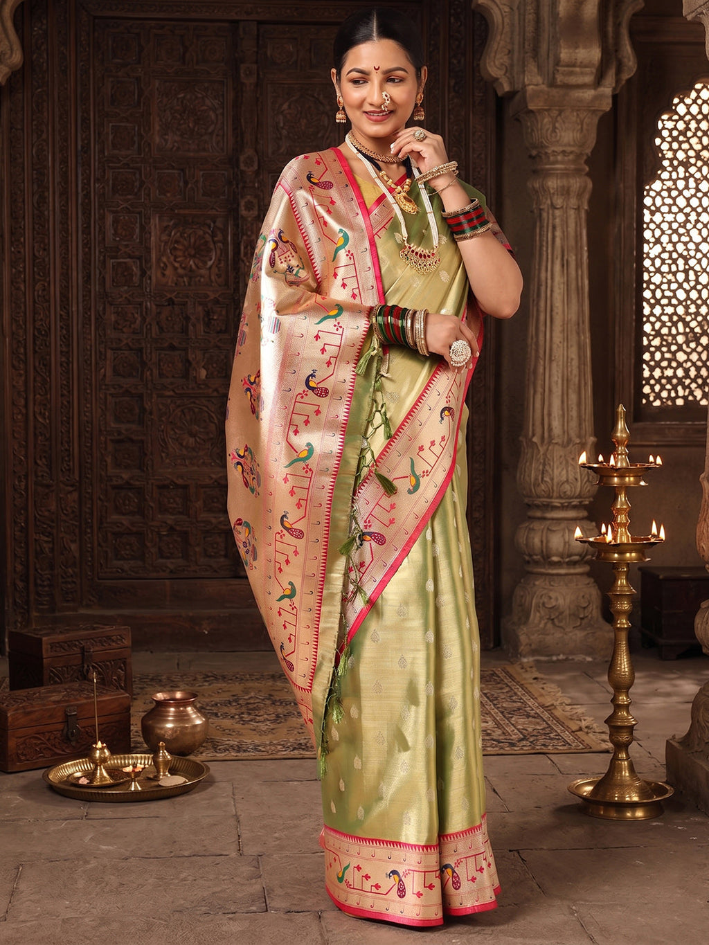 Green Woven Design Viscoris Saree