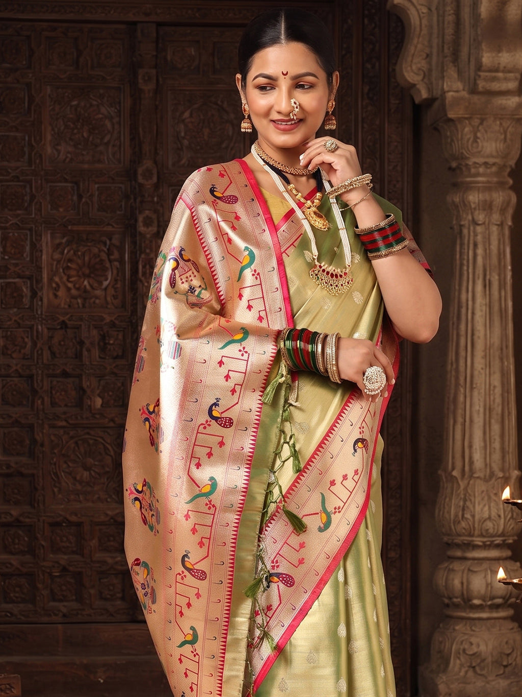 Green Woven Design Viscoris Saree