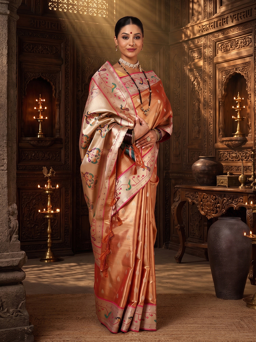 Orange Woven Design Viscoris Saree