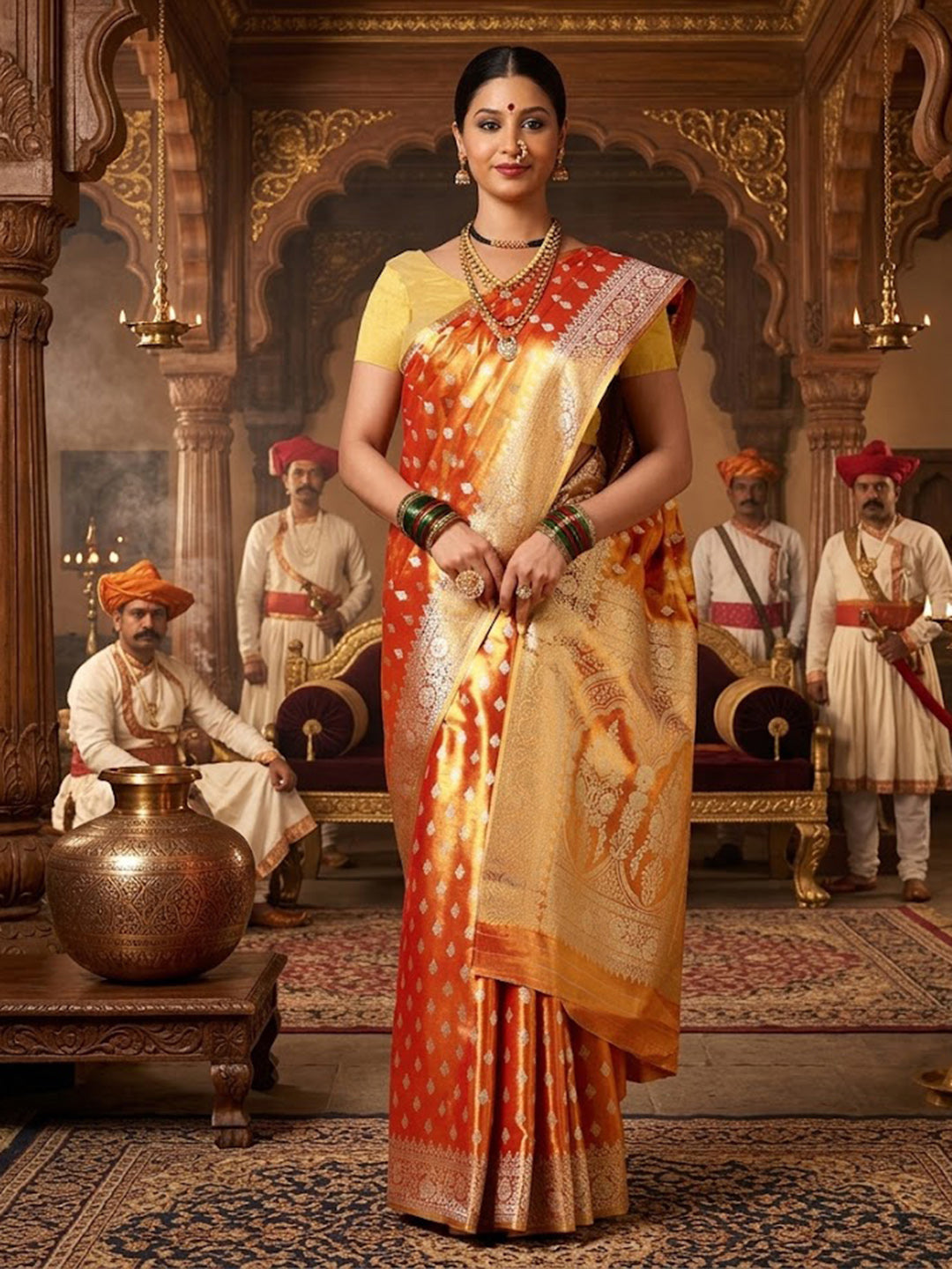 Orange Woven Design Viscoris Saree