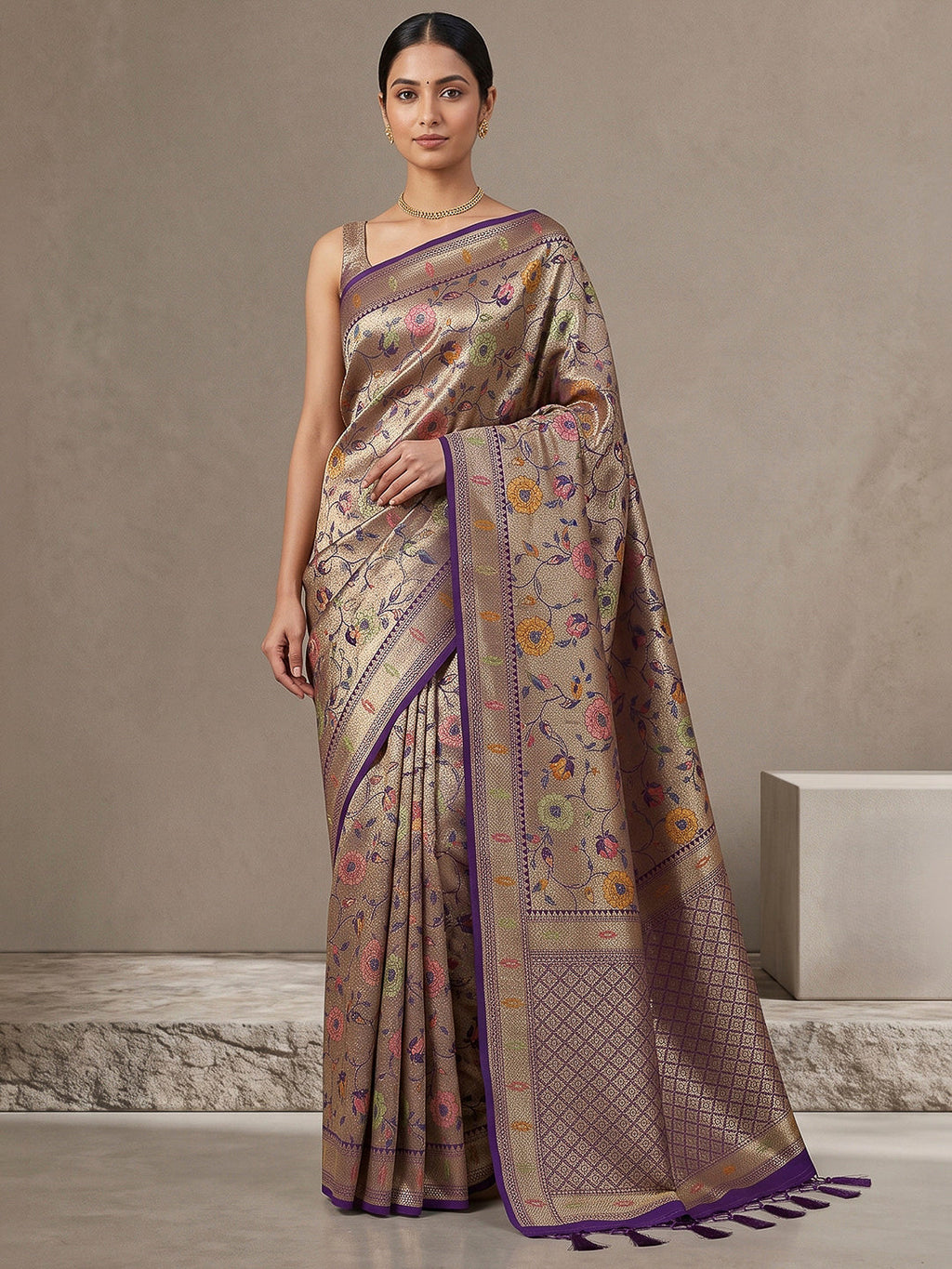 Purple Art Silk Printed Saree