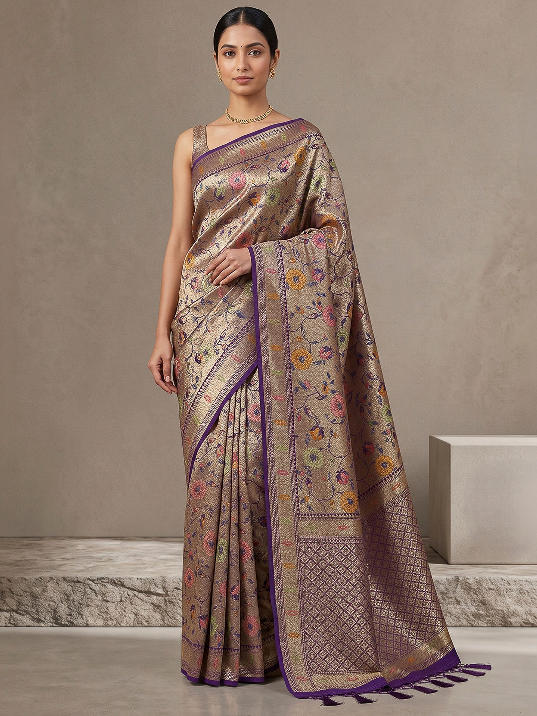 Purple Art Silk Printed Saree
