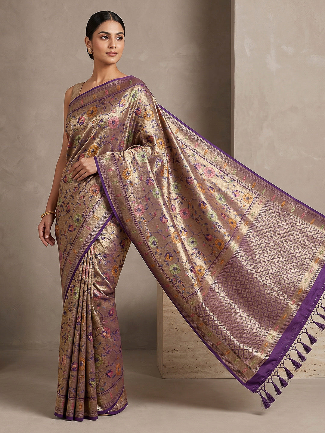 Purple Art Silk Printed Saree