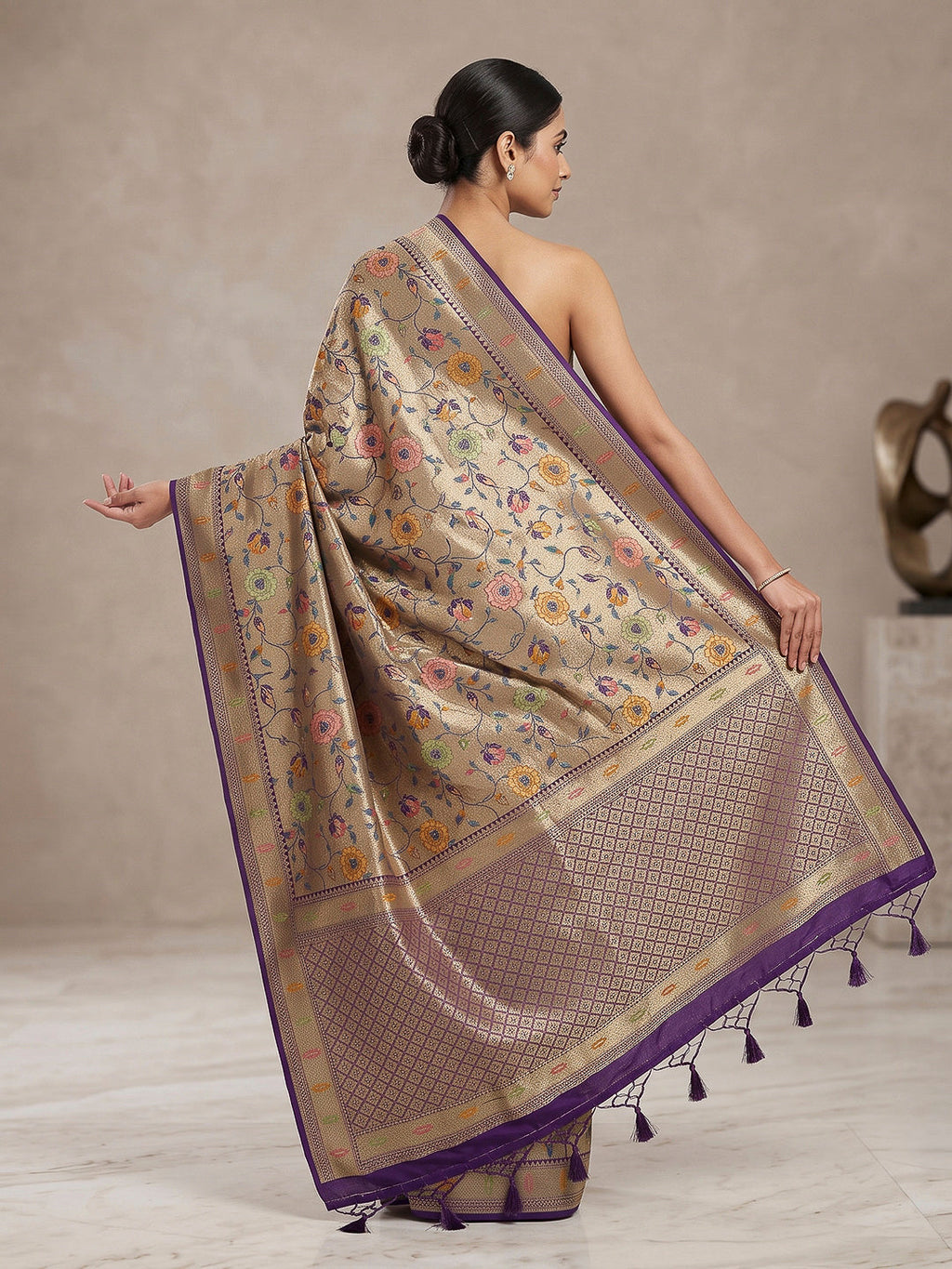 Purple Art Silk Printed Saree