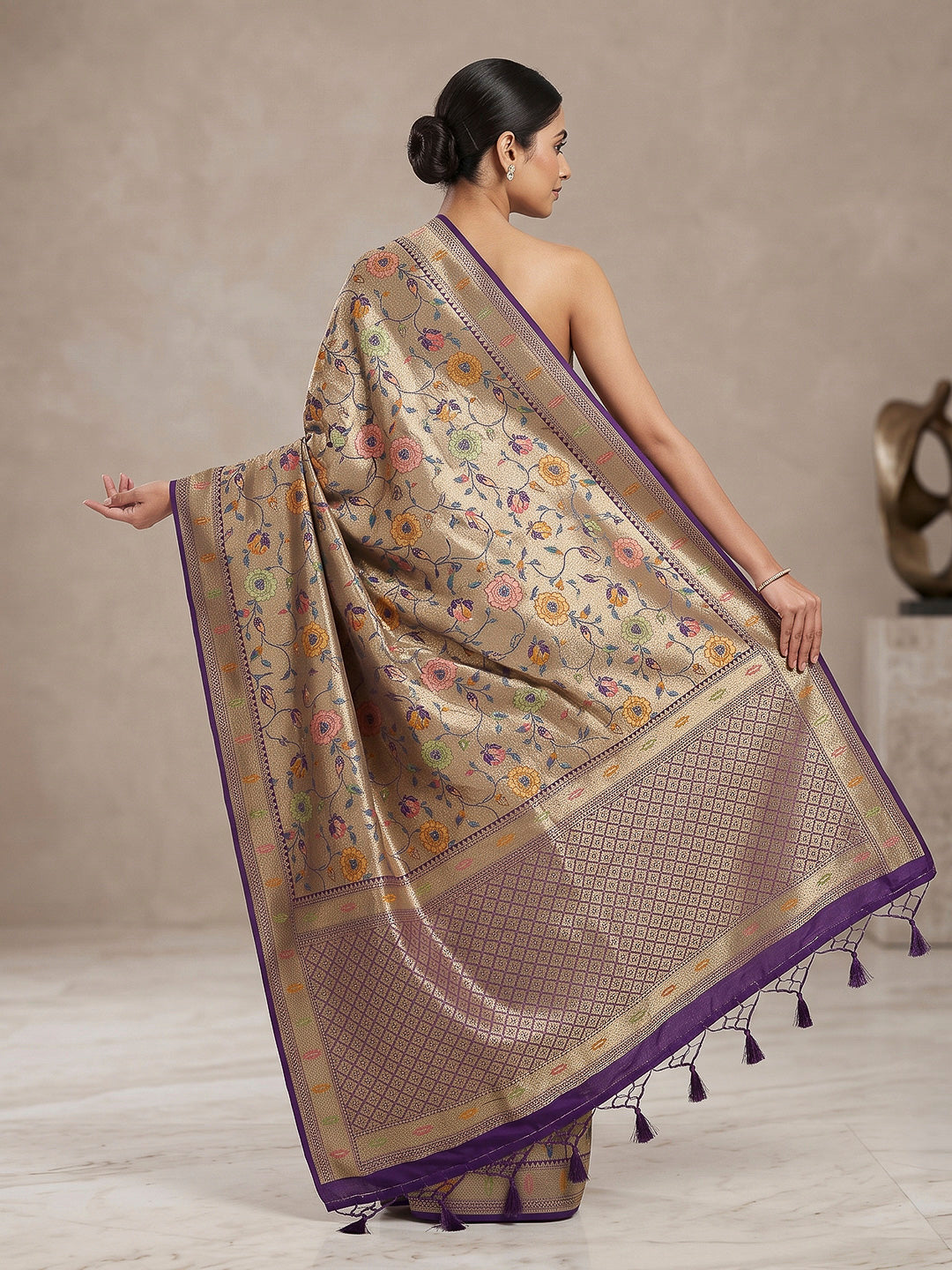 Purple Art Silk Printed Saree