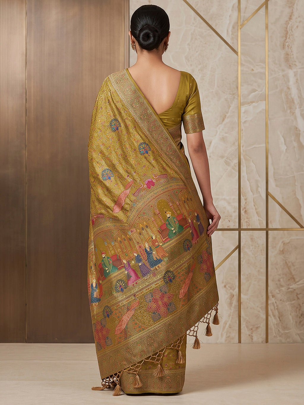 Mustard Art Silk Printed Saree