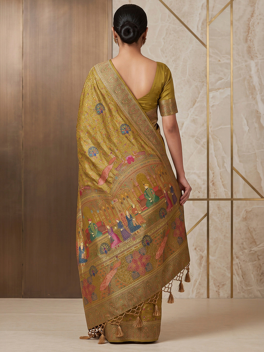 Mustard Art Silk Printed Saree
