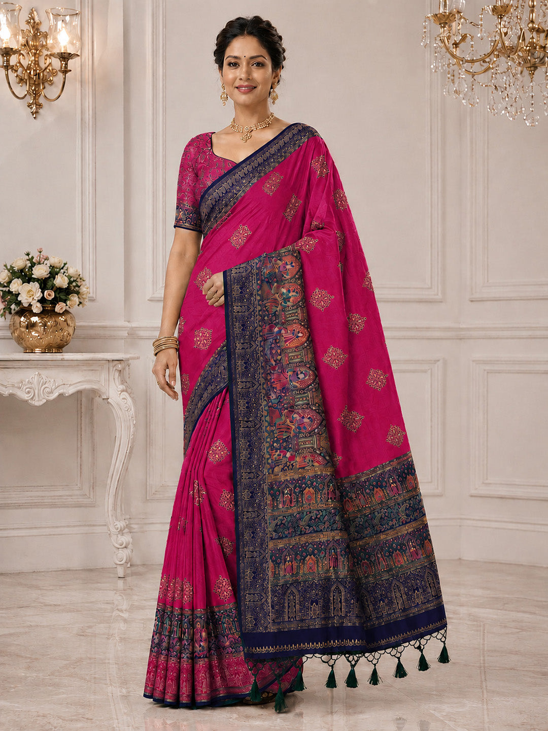 Rani Embroidered Art Silk Saree