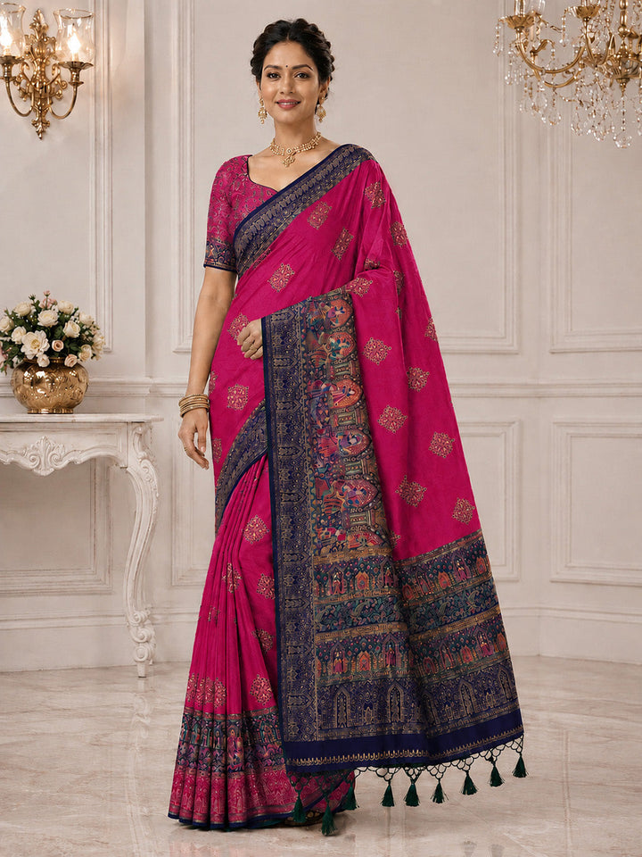 Rani Embroidered Art Silk Saree