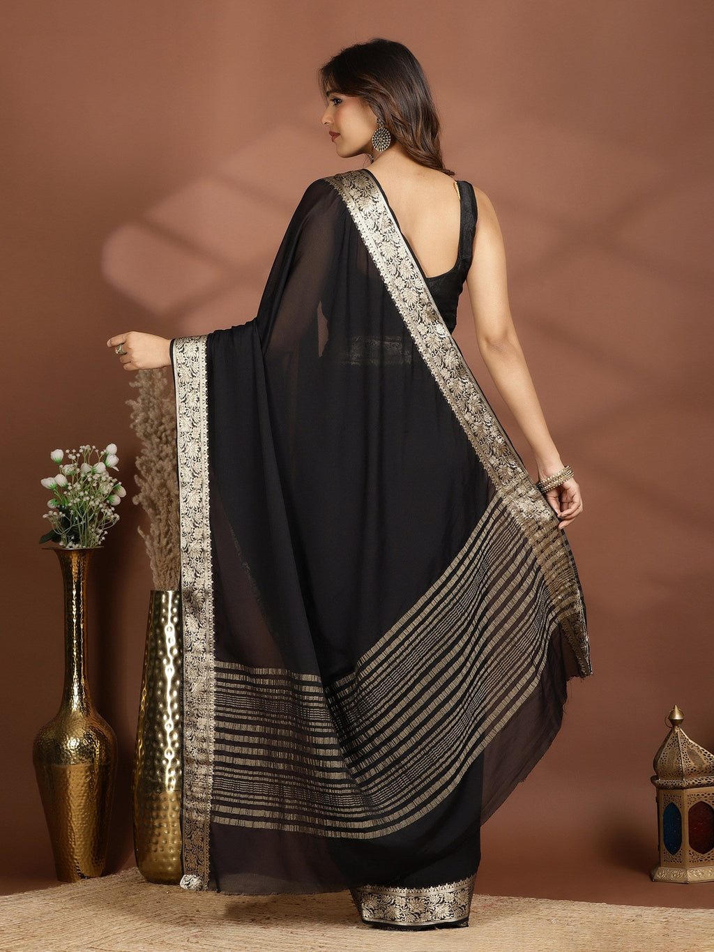 Black Zari Work Chiffon Saree