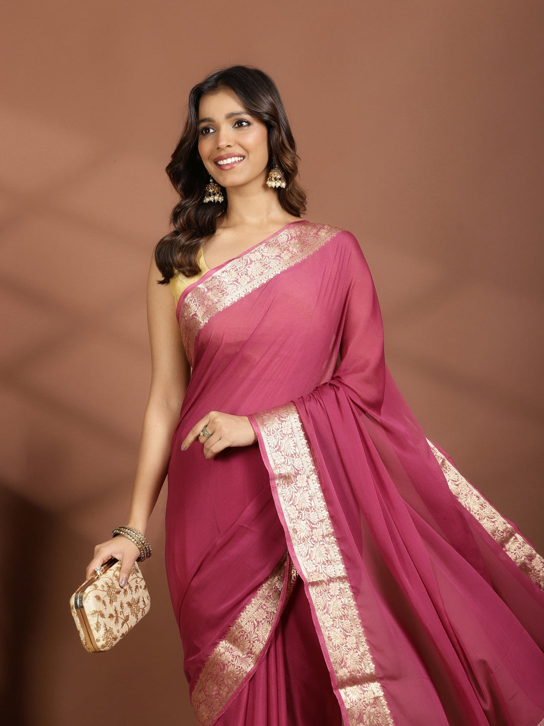 Lavender Zari Work Chiffon Saree