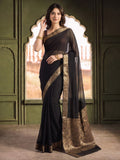 Black Plain Chiffon Saree
