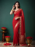 Hot Pink Plain Chiffon Saree