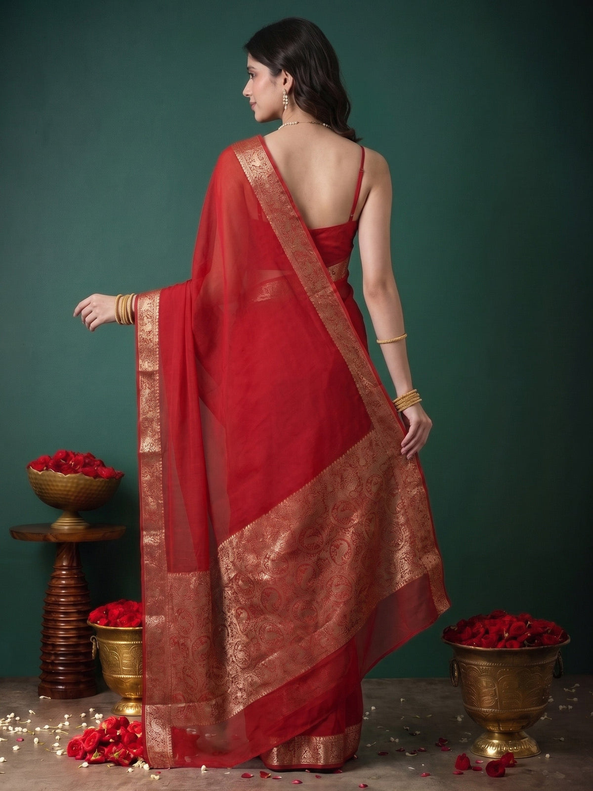 Hot Pink Plain Chiffon Saree