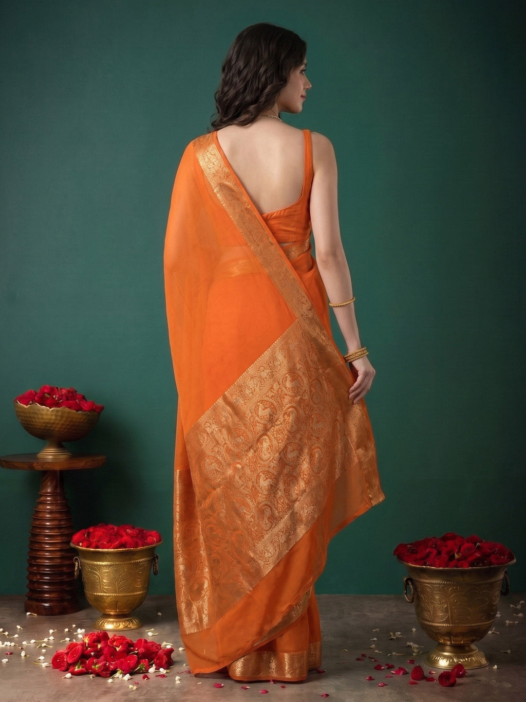 Mustard Plain Chiffon Saree