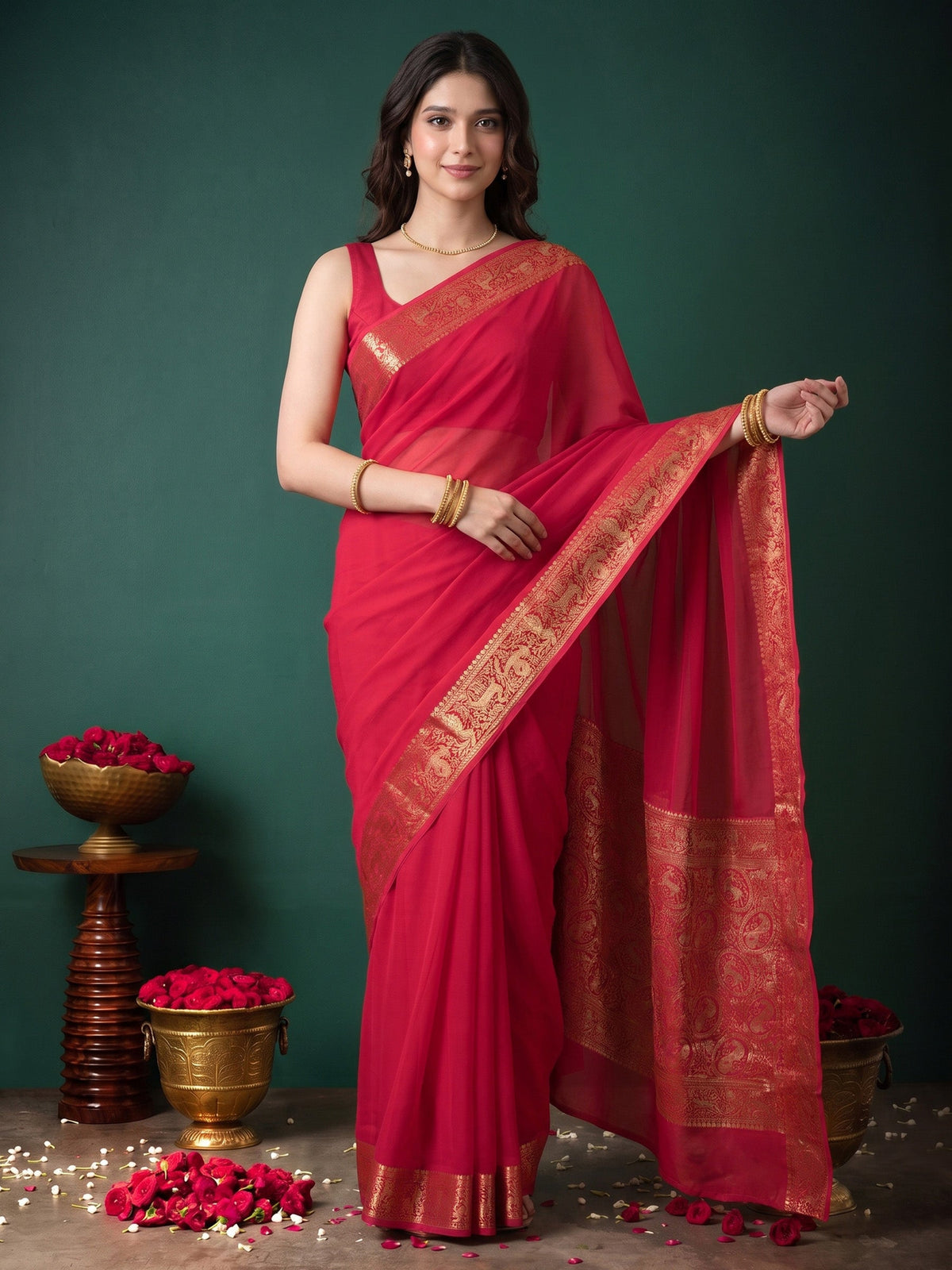 Rani Plain Chiffon Saree