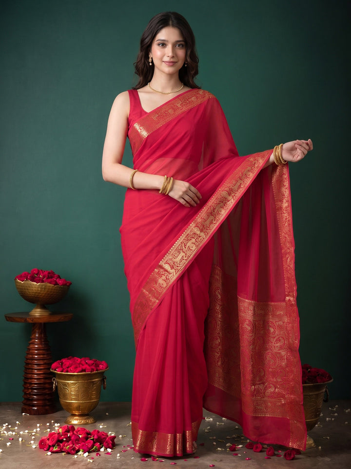 Rani Plain Chiffon Saree