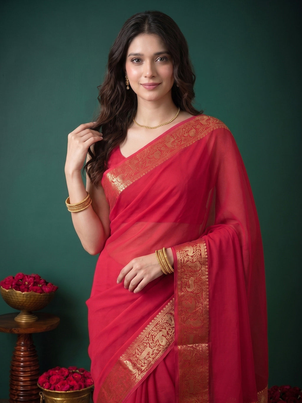 Rani Plain Chiffon Saree