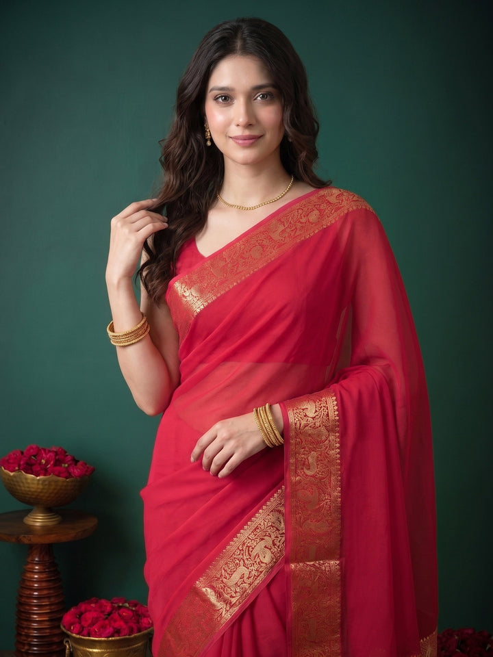 Rani Plain Chiffon Saree