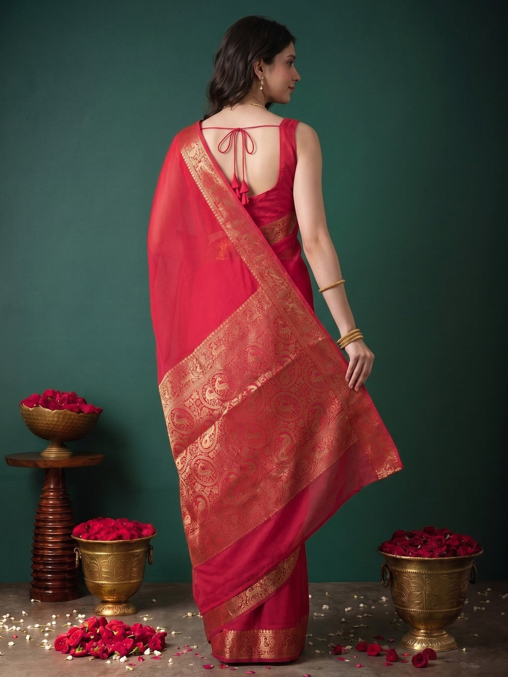 Rani Plain Chiffon Saree