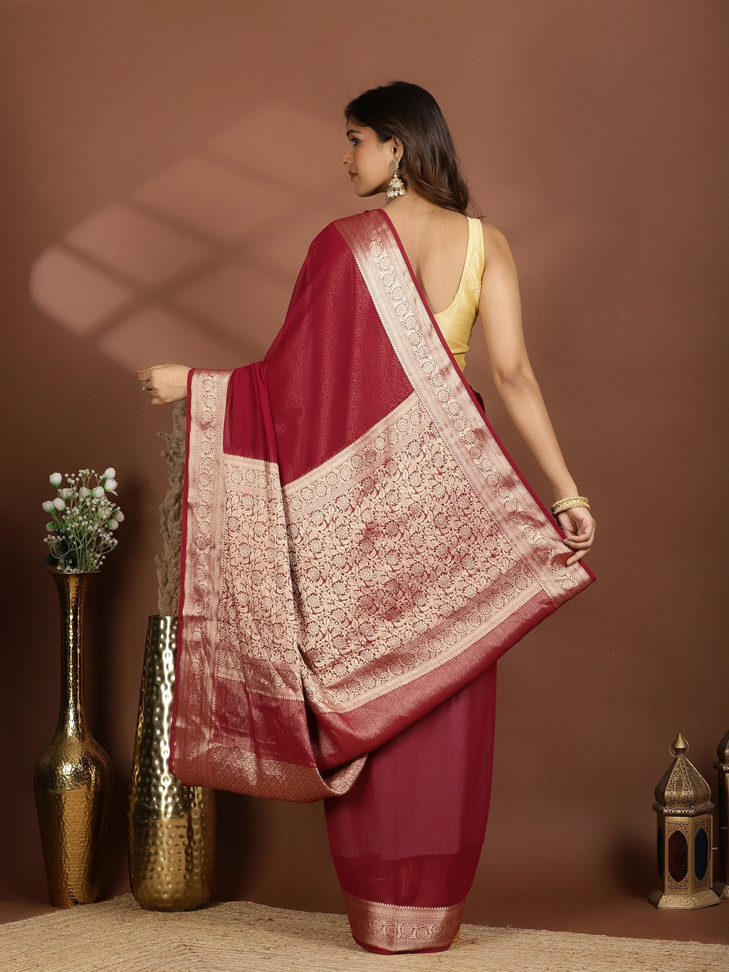 Magenta Zari Work Chiffon Saree