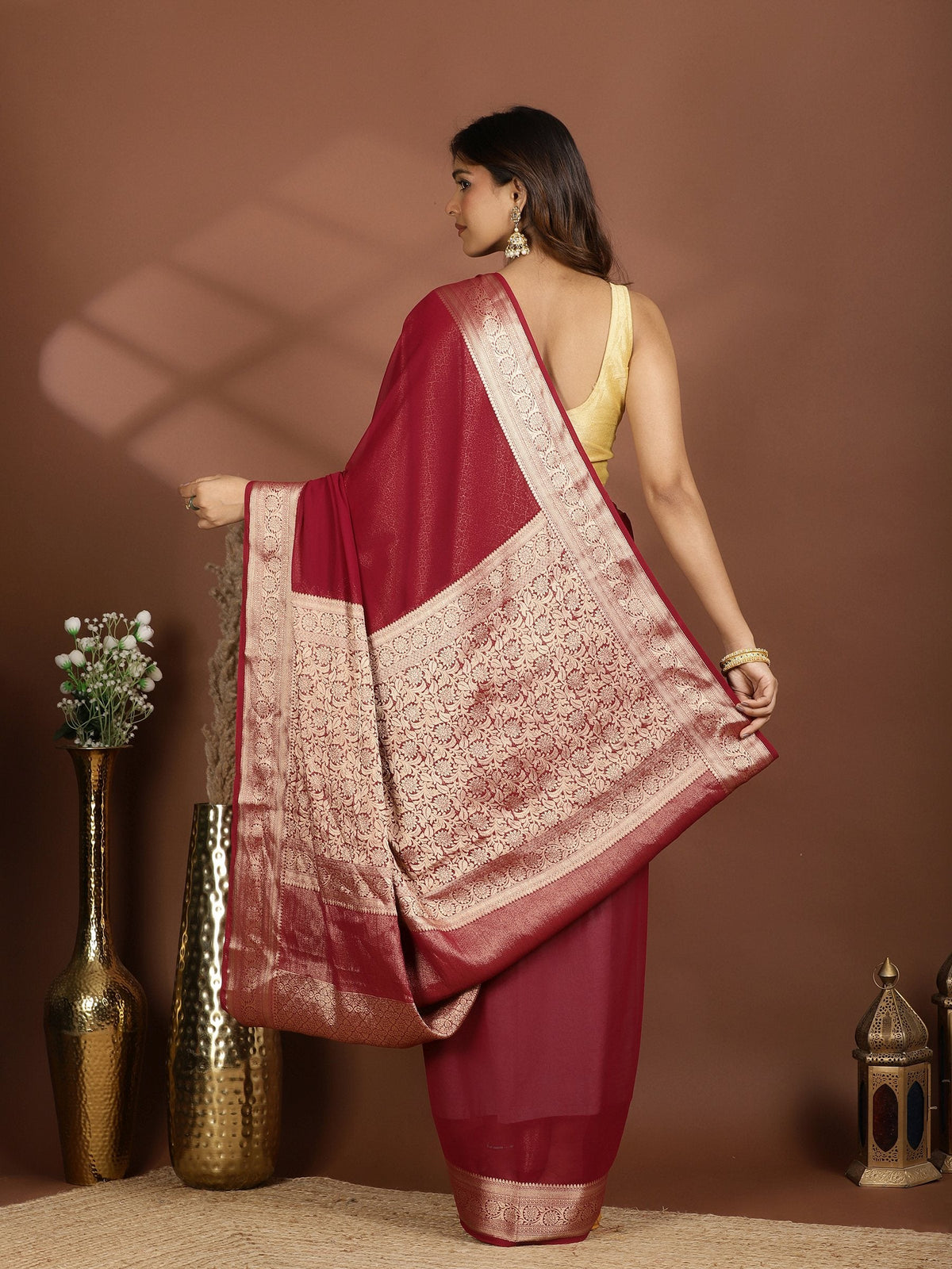 Magenta Zari Work Chiffon Saree
