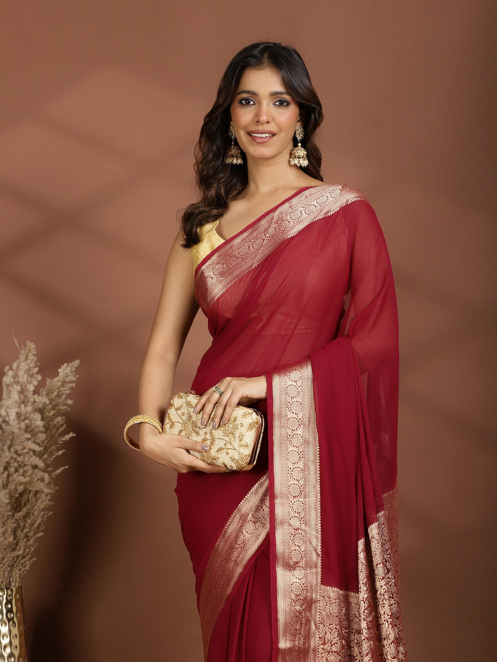 Magenta Zari Work Chiffon Saree
