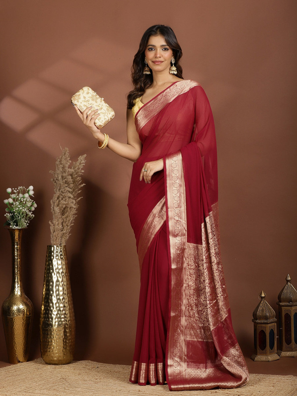 Magenta Zari Work Chiffon Saree