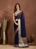 Navy Blue Zari Work Chiffon Saree