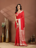 Red Zari Work Chiffon Saree