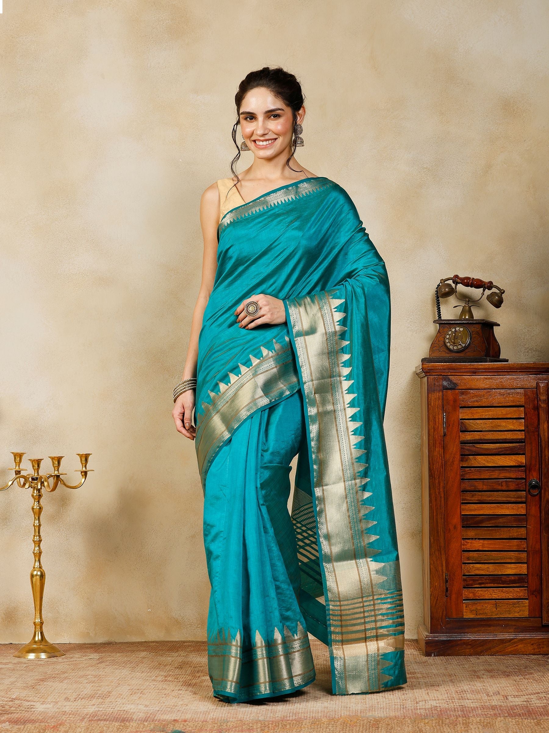 Lake Blue Woven Design Art Silk Saree