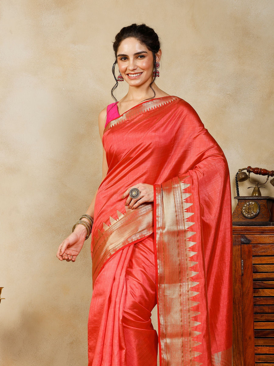 Pink Woven Design Art Silk Saree