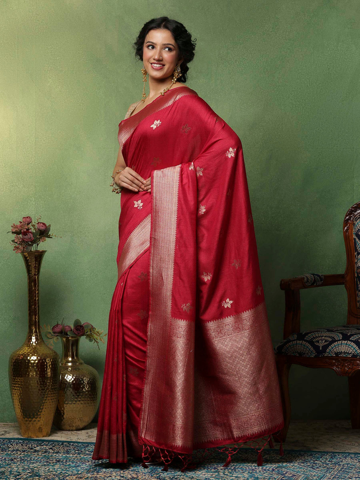 Hot Pink Woven Design Art Silk Saree