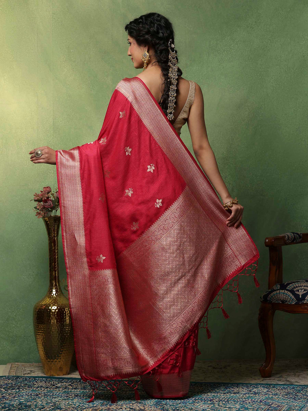 Hot Pink Woven Design Art Silk Saree