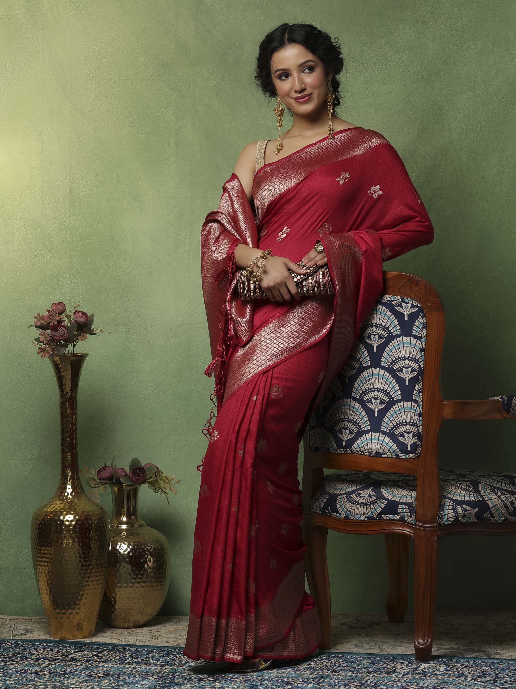 Hot Pink Woven Design Art Silk Saree
