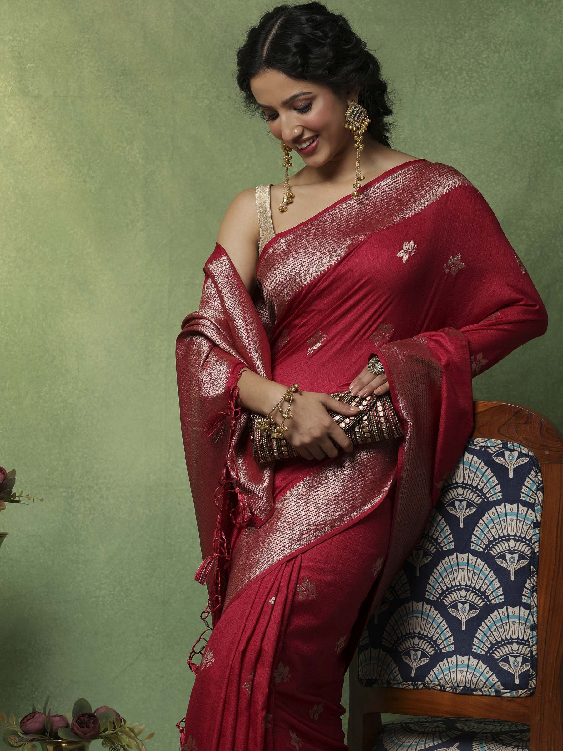 Hot Pink Woven Design Art Silk Saree