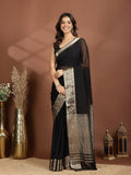 Black Zari Work Chiffon Saree