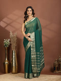 Bottle Green Zari Work Chiffon Saree