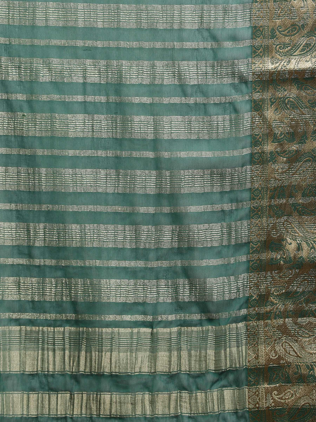Bottle Green Zari Work Chiffon Saree